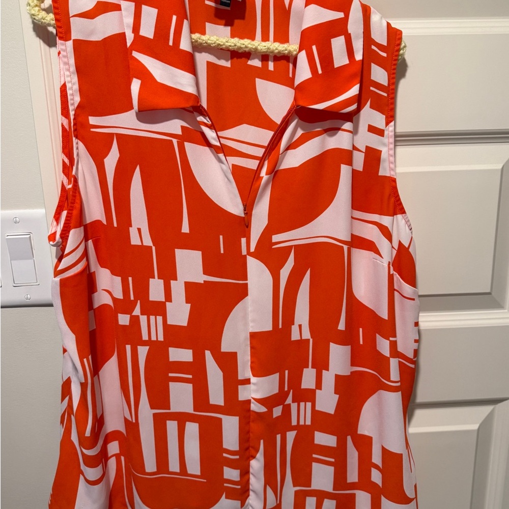 CAbi Kelly Top Bold Orange and White Geometric Blouse